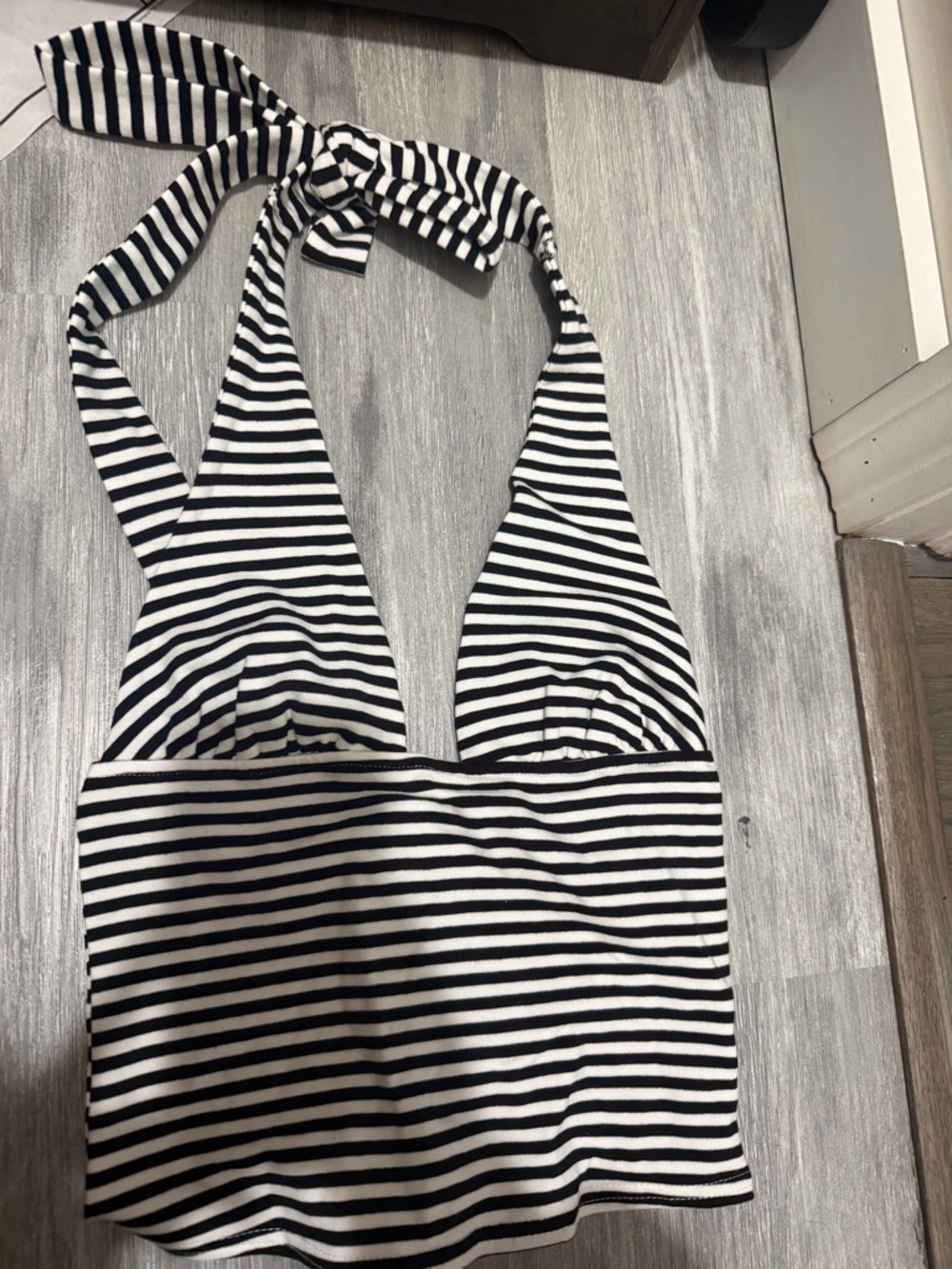 Edikted Black and White Striped Halter Tank Top